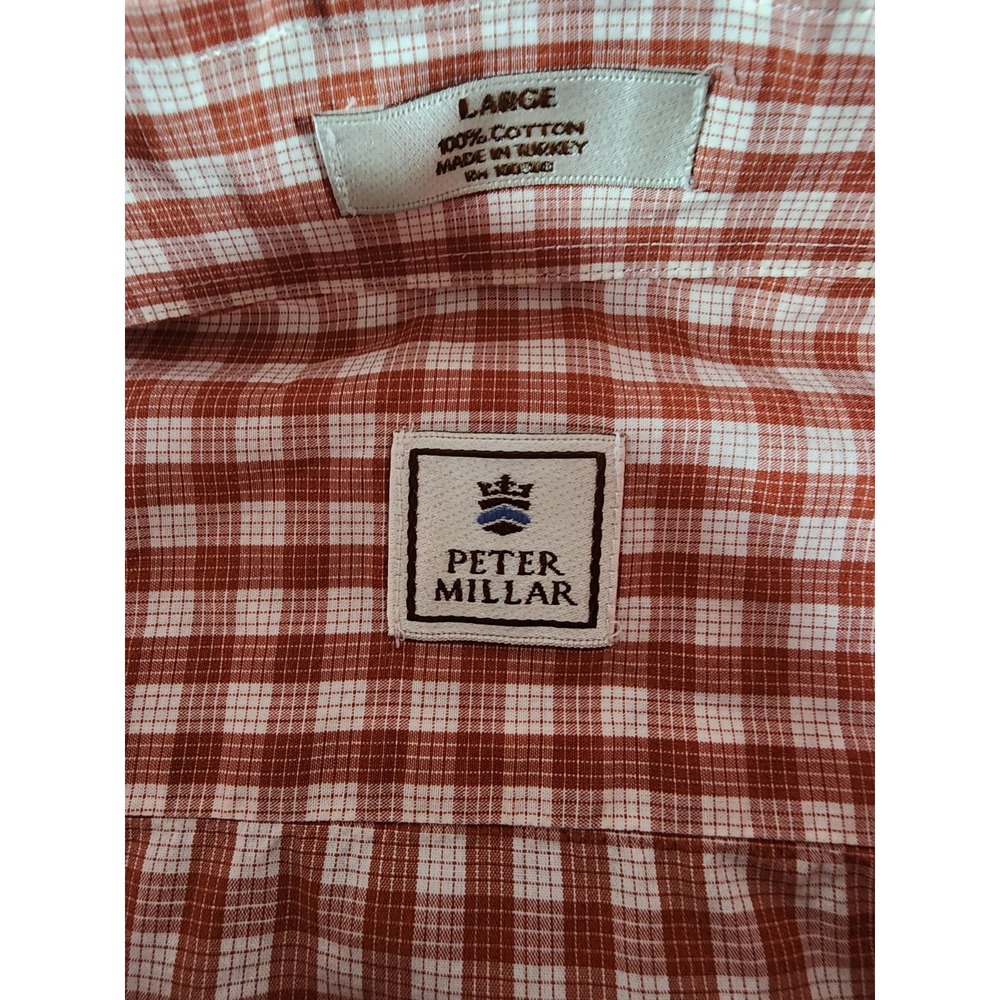 Peter Millar Men's Dress Shirt, Size L, Red Plaid, Long Sleeve, Button Up - Picture 3 of 5